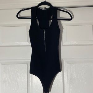 Black Front Zip Tank Bodysuit